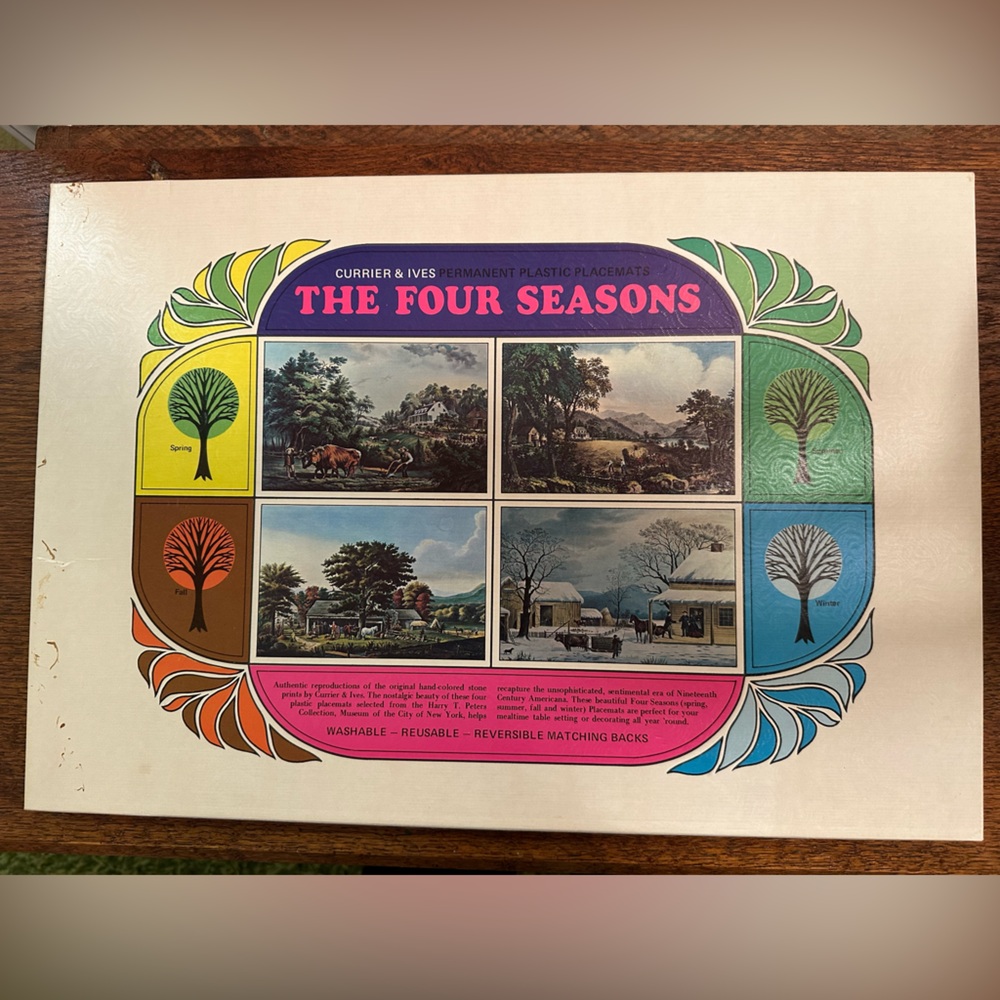 Vintage Currier & Ives “The Four Seasons” Permanent Plastic Placemats